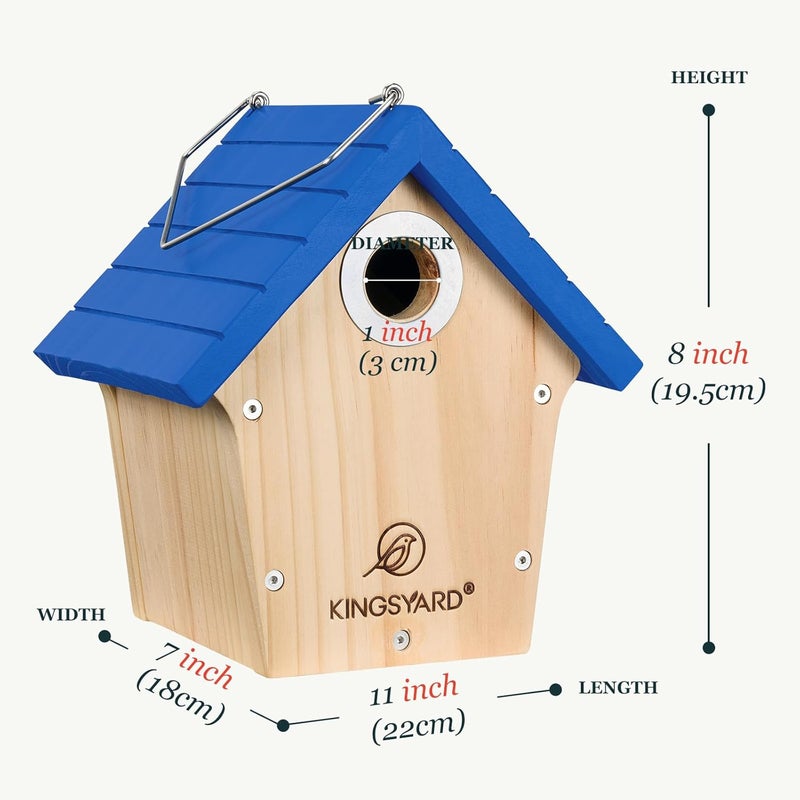 Kingsyard Wooden Wren House with Predator Guard, Bird Nesting for Outdoor, Garden Patio Nest Box Birdhouse for Wild Bird Watching, Royal Blue - Image 4